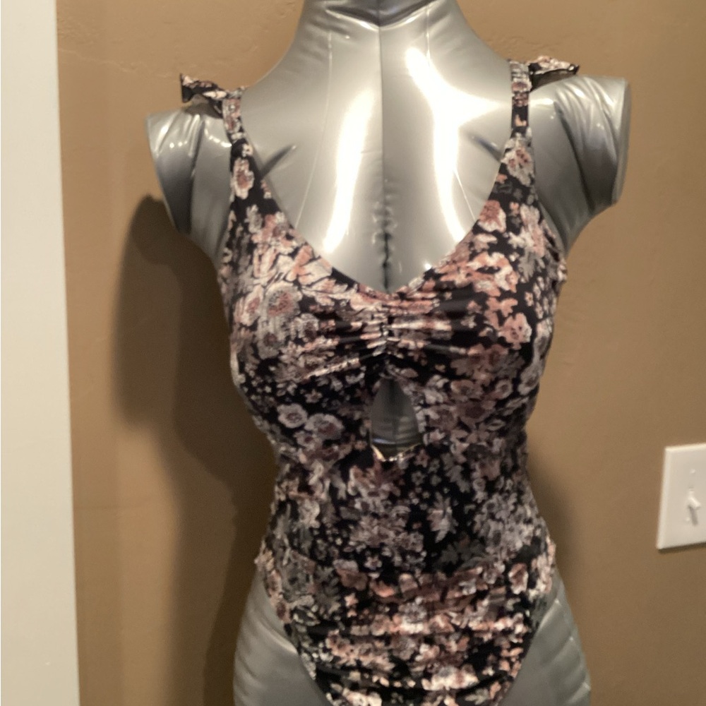 Black and Pink Ruched Cut Out Bodysuit